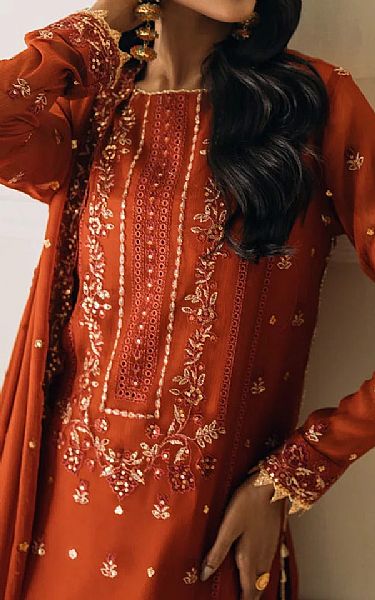 Salitex Rust Chiffon Suit | Pakistani Embroidered Chiffon Dresses USA- Image 3
