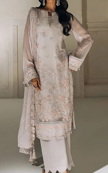 Salitex Light Grey Chiffon Suit | Pakistani Embroidered Chiffon Dresses USA- Image 1