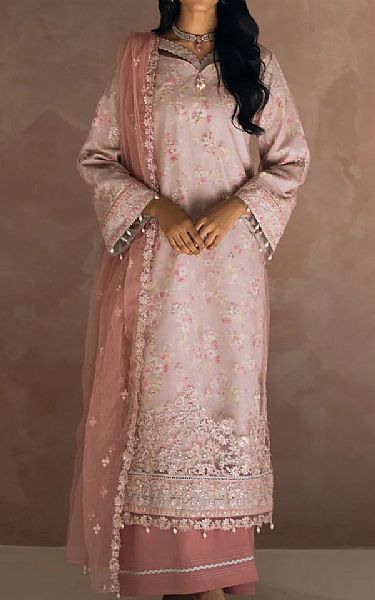 Salitex Oyster Pink Net Suit | Pakistani Embroidered Chiffon Dresses USA- Image 1