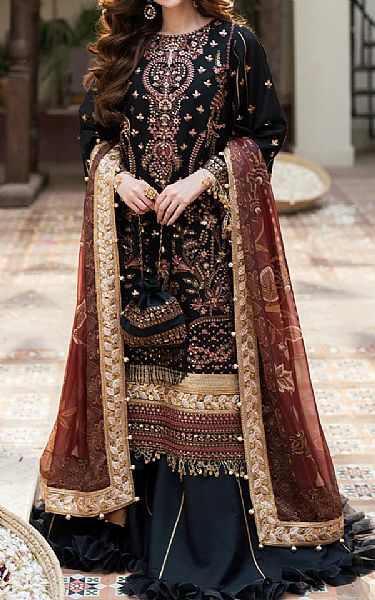Salitex Black Net Suit | Pakistani Embroidered Chiffon Dresses USA- Image 1