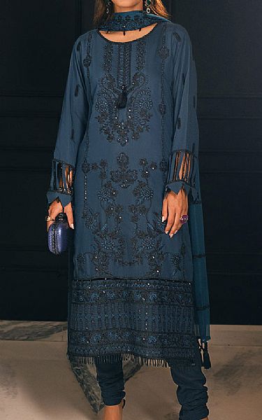 Salitex Pickled Bluewood Silk Suit | Pakistani Embroidered Chiffon Dresses USA- Image 1