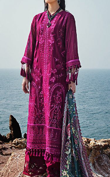 Salitex Fuchsia Net Suit | Pakistani Embroidered Chiffon Dresses USA- Image 1