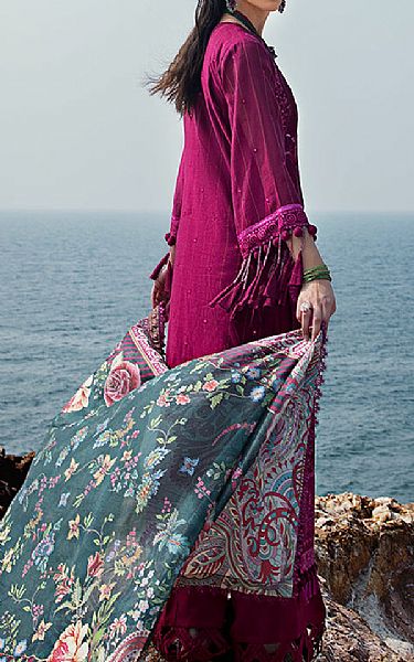 Salitex Fuchsia Net Suit | Pakistani Embroidered Chiffon Dresses USA- Image 2