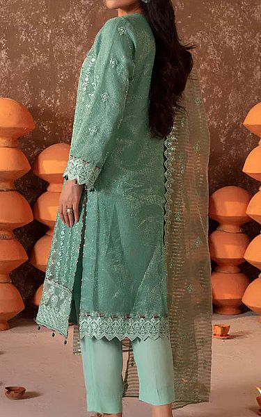 Salitex Sea Green Paper Cotton Suit | Pakistani Embroidered Chiffon Dresses USA- Image 2