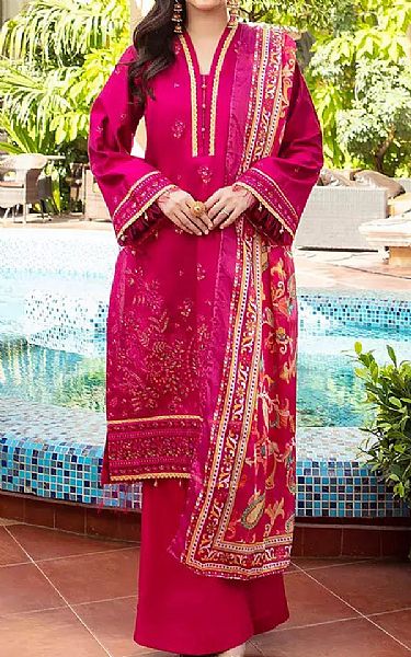 Salitex Hot Pink Net Suit | Pakistani Embroidered Chiffon Dresses USA- Image 1