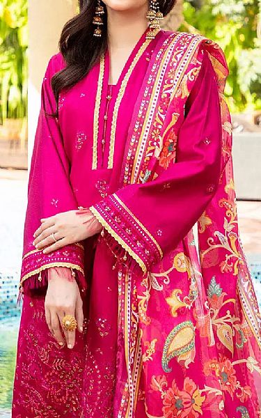 Salitex Hot Pink Net Suit | Pakistani Embroidered Chiffon Dresses USA- Image 2