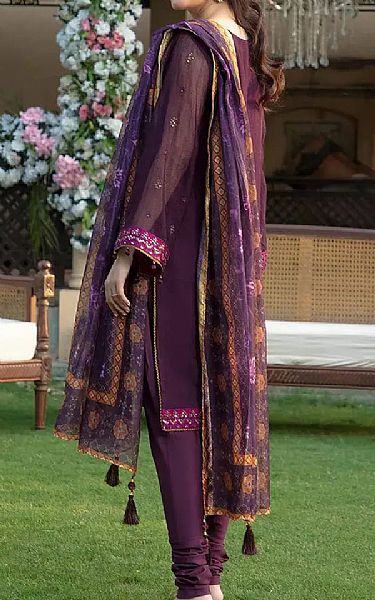 Salitex Plum Net Suit | Pakistani Embroidered Chiffon Dresses USA- Image 2