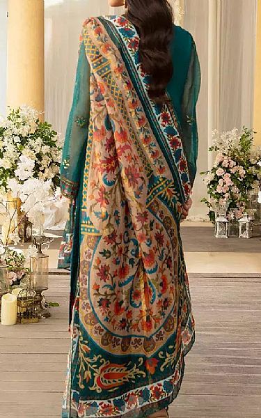 Salitex Teal Net Suit | Pakistani Embroidered Chiffon Dresses USA- Image 2