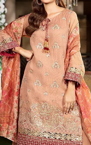 Salitex Peach Net Suit | Pakistani Embroidered Chiffon Dresses USA- Image 2