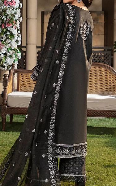 Salitex Black Raw Silk Suit | Pakistani Embroidered Chiffon Dresses USA- Image 2