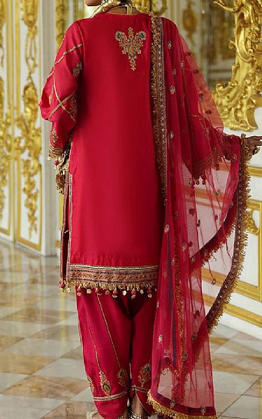 Salitex Radical Red Yarn Suit | Pakistani Embroidered Chiffon Dresses USA- Image 2