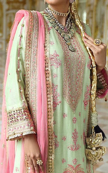 Salitex Light Green Yarn Suit | Pakistani Embroidered Chiffon Dresses USA- Image 3
