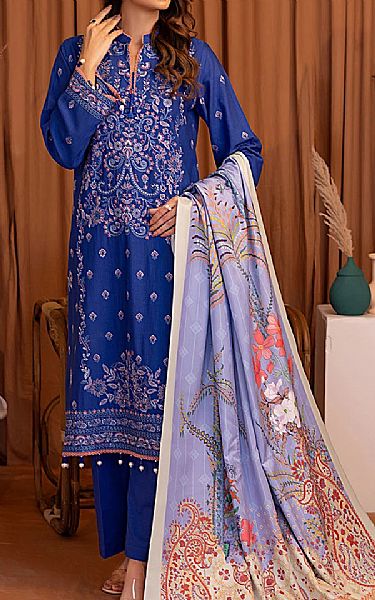 Salitex Royal Blue Khaddar Suit | Pakistani Winter Dresses in USA- Image 1