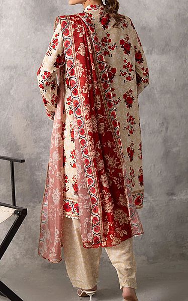 Salitex Off-white/Orange Lawn Suit | Pakistani Lawn Dress in USA- Image 2