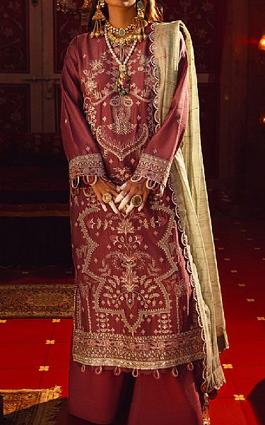 Salitex Pink Cotton Net Suit | Pakistani Embroidered Chiffon Dresses- Image 1