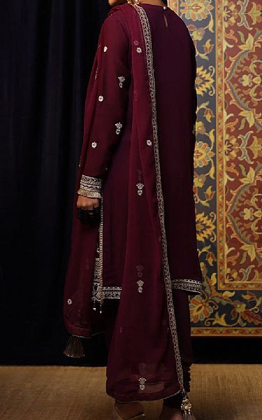 Salitex Maroon Oak Chiffon Suit | Pakistani Embroidered Chiffon Dresses- Image 2