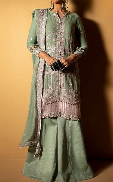 Salitex Sage Chiffon Suit | Pakistani Embroidered Chiffon Dresses- Image 1
