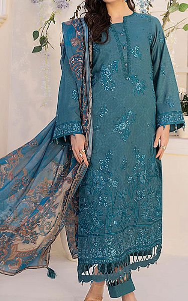 Salitex Turquoise Lawn Suit | Pakistani Lawn Dress in USA- Image 1