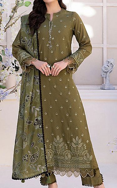 Salitex Olive Green Lawn Suit | Pakistani Lawn Dress in USA- Image 1