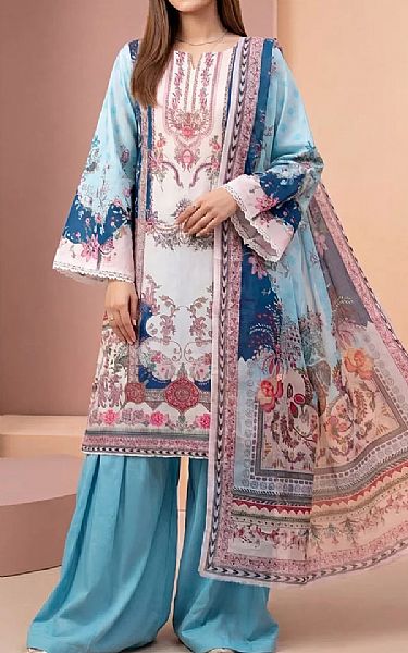 Salitex Off White/Carolina Blue Lawn Suit | Pakistani Lawn Dress in USA- Image 1