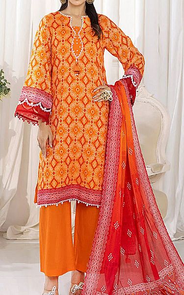 Salitex Orange Lawn Suit | Pakistani Lawn Dress in USA- Image 1