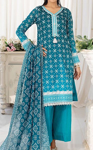 Salitex Turquoise Lawn Suit | Pakistani Lawn Dress in USA- Image 1