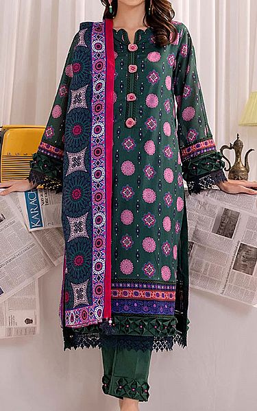 Salitex Bottle Green Lawn Suit | Pakistani Lawn Dress in USA- Image 1