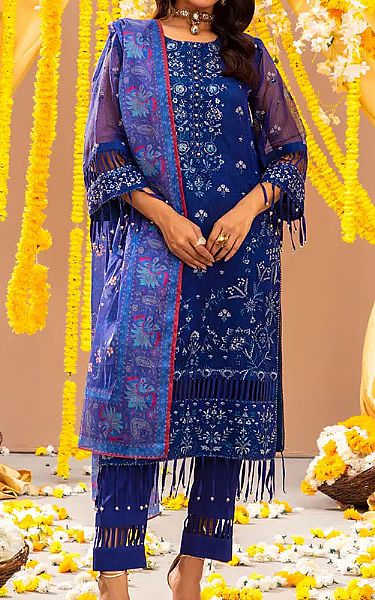 Salitex Royal Blue Net Suit | Pakistani Embroidered Chiffon Dresses USA- Image 1