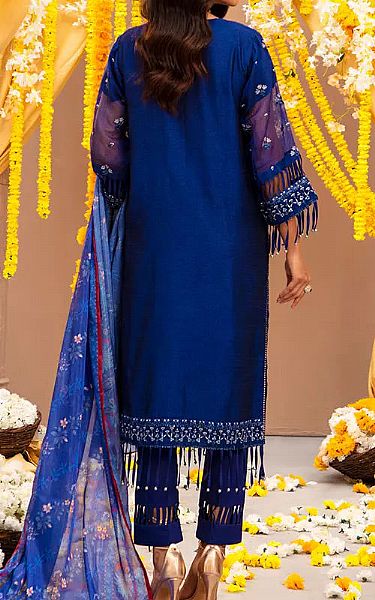 Salitex Royal Blue Net Suit | Pakistani Embroidered Chiffon Dresses USA- Image 2