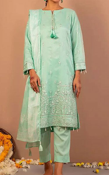 Salitex Turquoise Organza Suit | Pakistani Embroidered Chiffon Dresses USA- Image 1
