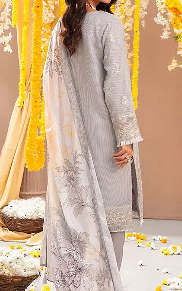 Salitex Light Grey Organza Suit | Pakistani Embroidered Chiffon Dresses USA- Image 2