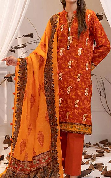 Salitex Orange Khaddar Suit | Pakistani Winter Dresses in USA- Image 1