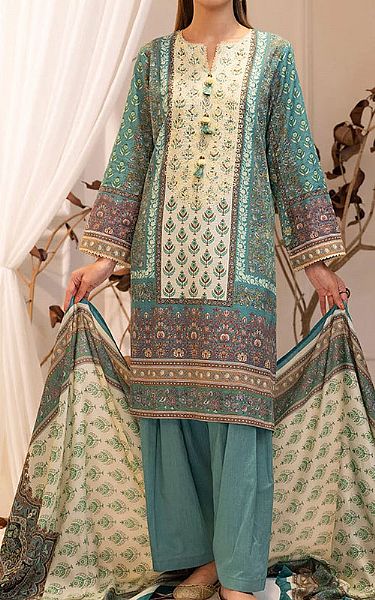 Salitex Turquoise Khaddar Suit | Pakistani Winter Dresses in USA- Image 1