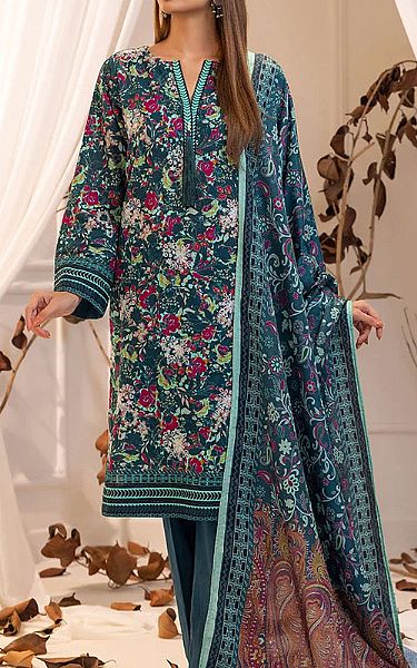 Salitex Teal Khaddar Suit | Pakistani Winter Dresses in USA- Image 1