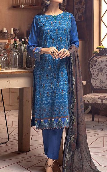 Salitex Denim Blue Cotton Suit | Pakistani Dresses in USA- Image 1