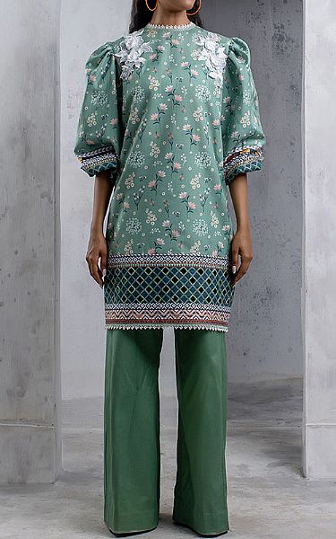Salitex Emerald Green Lawn Kurti | Pakistani Lawn Suits- Image 1