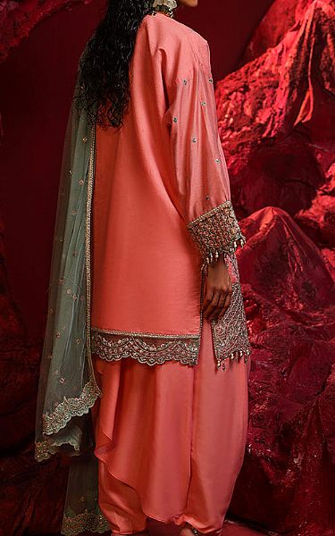 Salitex Pink Cotton Net Suit | Pakistani Embroidered Chiffon Dresses- Image 2