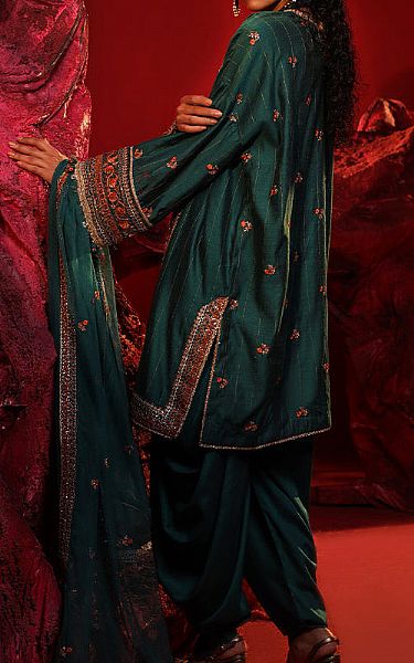 Salitex Teal Cotton Net Suit | Pakistani Embroidered Chiffon Dresses- Image 2