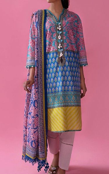 Sana Safinaz Turquoise/Pink Lawn Suit (2 Pcs) | Pakistani Lawn Suits- Image 1