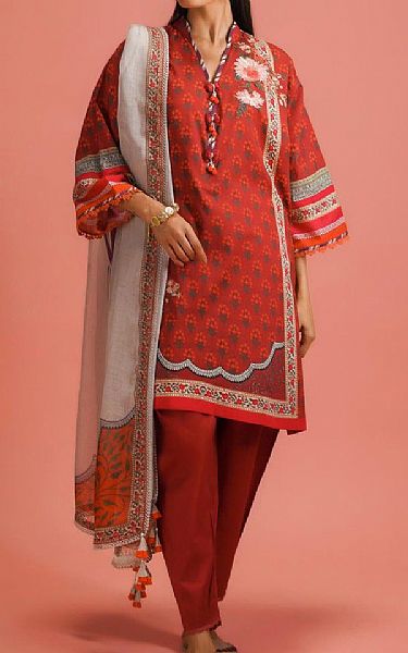 Sana Safinaz Red Lawn Suit (2 Pcs) | Pakistani Lawn Suits- Image 1