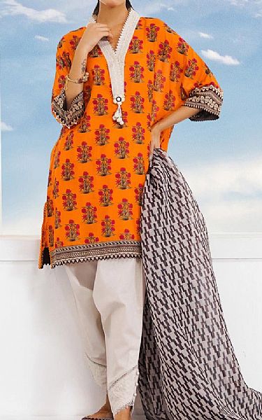 Sana Safinaz Safety Orange Lawn Suit (2 Pcs) | Pakistani Lawn Suits- Image 1