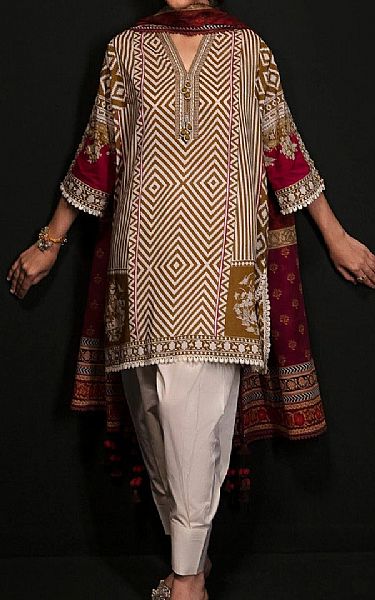 Sana Safinaz White/Brown Lawn Suit (2 Pcs) | Pakistani Lawn Suits- Image 1