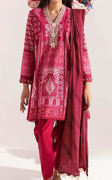 Sana Safinaz Magenta Slub Suit (2 Pcs) | Pakistani Winter Dresses- Image 1