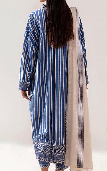 Sana Safinaz Cornflower Blue Slub Suit | Pakistani Winter Dresses- Image 2
