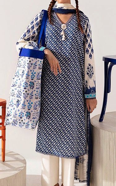 Sana Safinaz Royal Blue Slub Suit (2 Pcs) | Pakistani Winter Dresses- Image 1