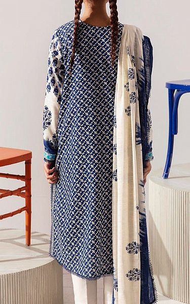 Sana Safinaz Royal Blue Slub Suit (2 Pcs) | Pakistani Winter Dresses- Image 2