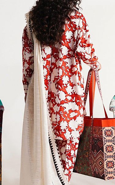Sana Safinaz Red Slub Suit | Pakistani Winter Dresses- Image 2