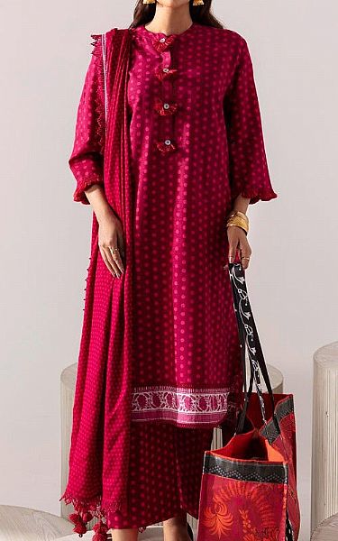 Sana Safinaz Crimson Slub Suit | Pakistani Winter Dresses- Image 1
