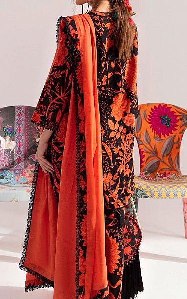 Sana Safinaz Black/Safety Orange Slub Suit | Pakistani Winter Dresses- Image 2