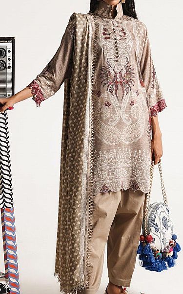 Sana Safinaz Beige Linen Suit | Pakistani Winter Dresses- Image 1